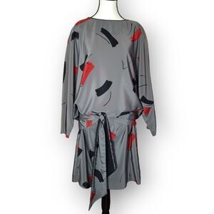 Vintage 80's Abstract Grey Drop Waist Joseph Ribkoff Mini Dress